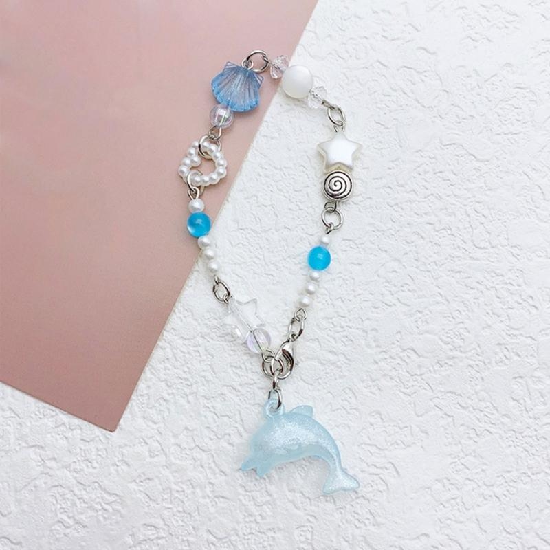 Handcrafted Dolphin Pendant Bracelet Cute Star Beaded Wristband Adjustable Chain Aesthetic Jewelry Gift for Women Girls