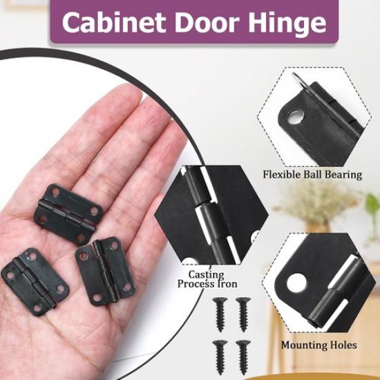 24pcs Butt Hinges Black Door Hinges, 1" x 3/4" Cabinet Door Hinge, Flat Foldi