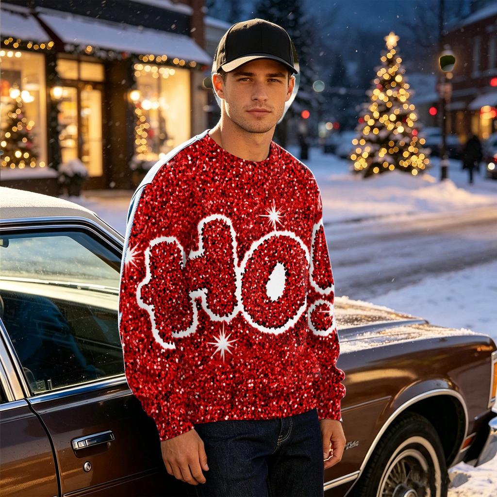 Men's Casual Loose Fit Printed Neck Long Sleeve T-Shirt for Daily Wear