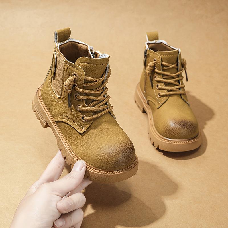 Children's autumn and winter high-top Martin boots elastic band rhubarb boots non-slip and wear-resistant tooling boots thick-soled boys' leather bo