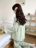Women's Green Long-Sleeve Lace V-Neck Pajama Set For Autumn And Winter