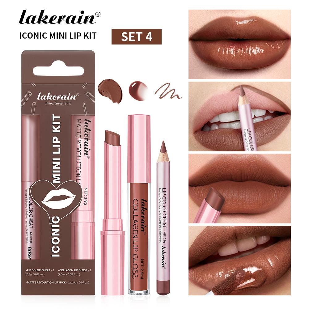 3-teiliges Lippen-Make-up-Set Lipliner Lipgloss Lippenstift Spiegeleffekt Beep Lips Hohe Farbe Lang anhaltend Spendet Feuchtigkeit Reise-Mini-Set