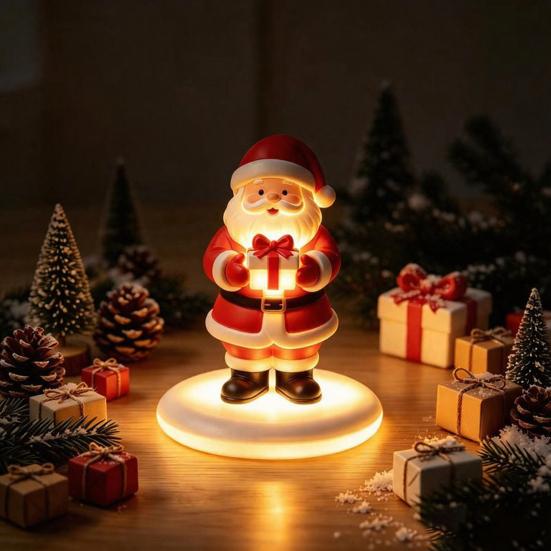 Christmas Table Decorations Santa Claus Figurine with Warm LED Light, Glowing Tabletop Night Decorative Bedside Lamp Light Decor, Holiday Desktop