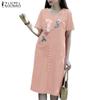ZANZEA Women Casual V-Neck Short Sleeve Loose Print Dress