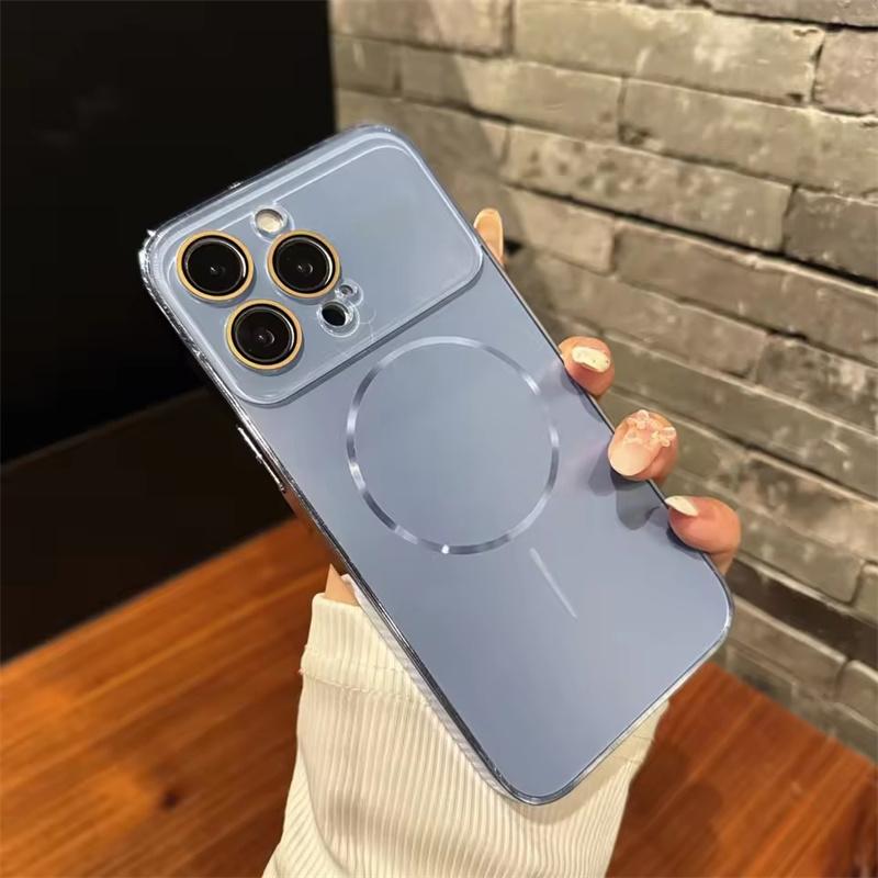 Fashion Plating Glass Lens Cover For Magsafe Magnetic phone case For iPhone 17 15 14 16 Pro Max Full Frame Wireless Charge Cover