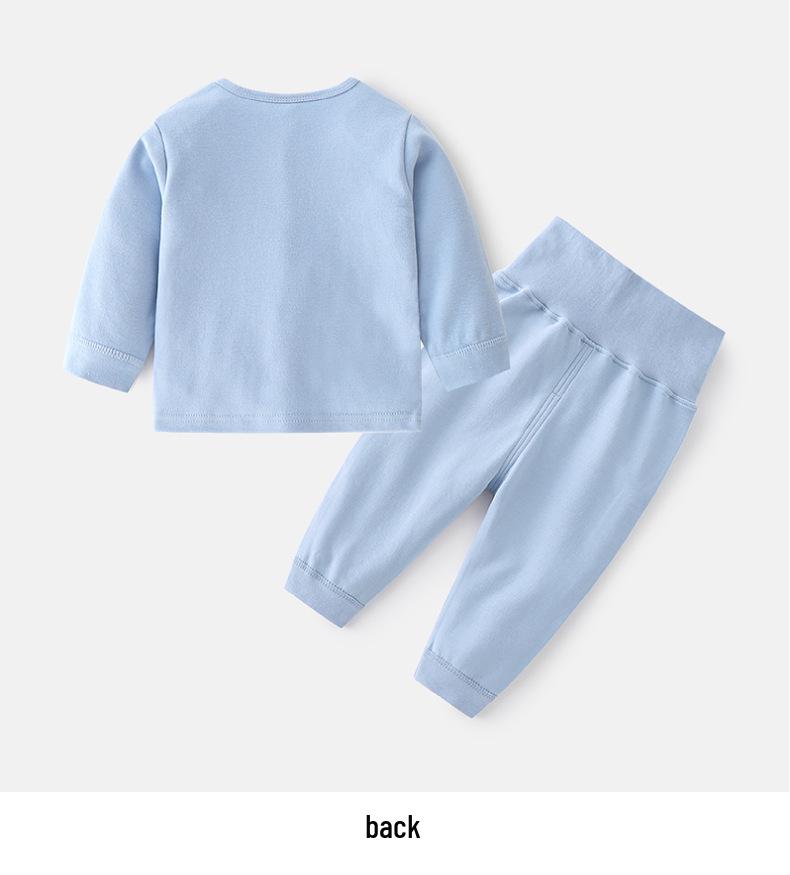 Children's Cotton Autumn-Winter Base Layer Set: Baby Printed Two-Piece with Shoulder Snaps and High-Waist Pants