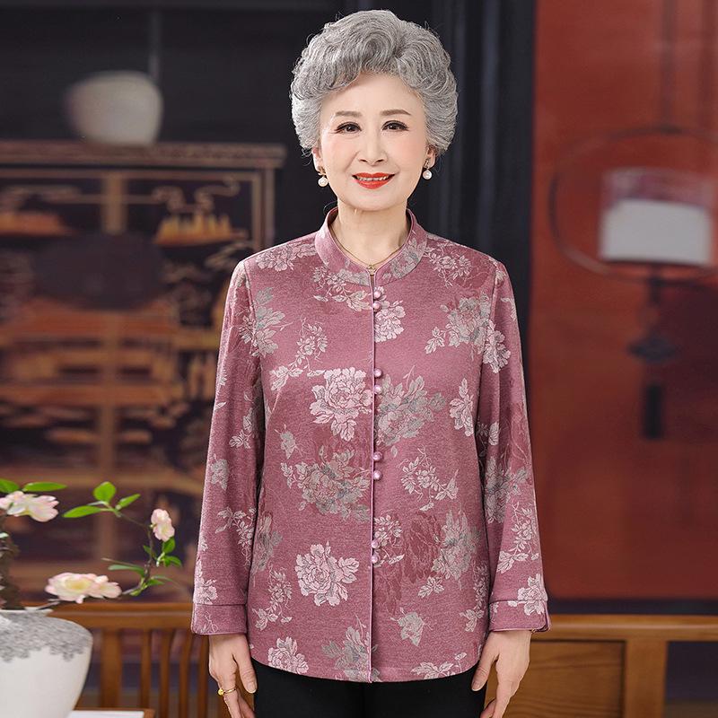 

Chinese Style Spring Shirt for Women in Their 60s-70s – Elegant Top for Middle-aged and Elderly Moms L [Up to 50 kg]