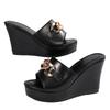 Large Size One-word Women's Shoes Summer New Wedge Slippers European and American Solid Color High-heeled Women's Shoes