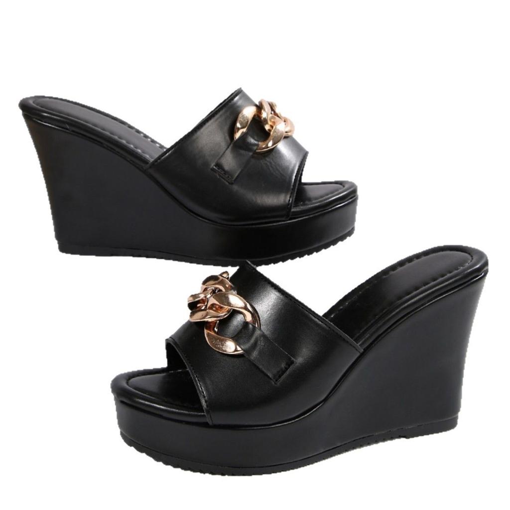 Damenschuhe in Übergröße, Sommer neue Keilsandaletten, europäisch und amerikanisch, einfarbig, hochhackige Damenschuhe