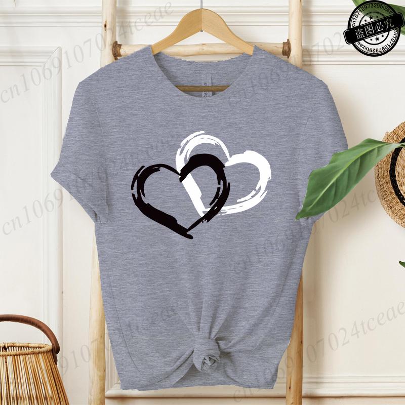 Unisex Fashion TShirts O Neck Short Sleeve TShirt Casual Unisex Red Clothing Love Heart Print TShirt for Valentines Day Gifts