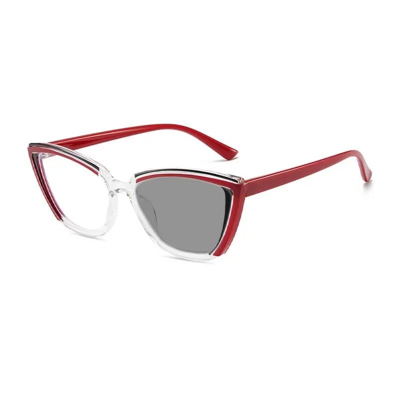 Retro Personality Color Blocked Cat Eyes Photochromic Women'S Reading Glasses Fashionable Neutral High-Quality Glasses