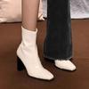 Fashion 2024 New Autumn/Winter High Heel Short Boots for Women Lacquer Leather Coarse Heel Single High End Thin Thin and Short Boots