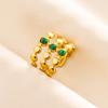 Green Striped Stone Vintage Gold Color Stainless Steel Open Adjustable Rings For Women Men Accessories Finger Jewelry Sun Flower