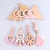 China Manufacturer Exquisite Color Leaf Four-piece Fitness Rack Pendant Wooden Baby Play Activity Gym