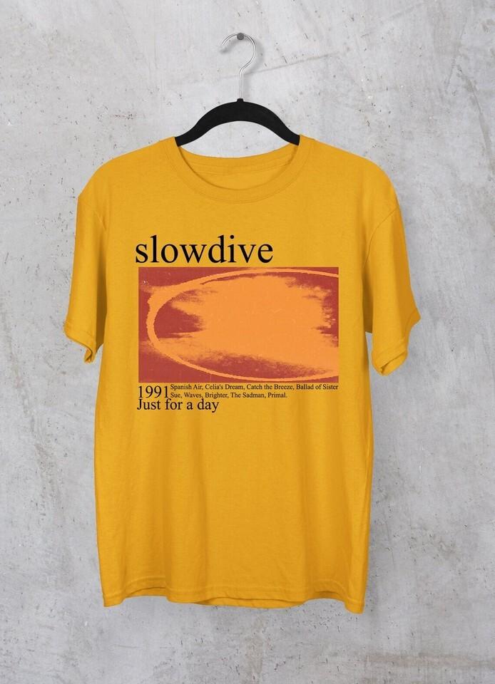 Vtg Slowdive 1991 Just For a Day Rock Band Cotton Yellow Full Size Shirt L