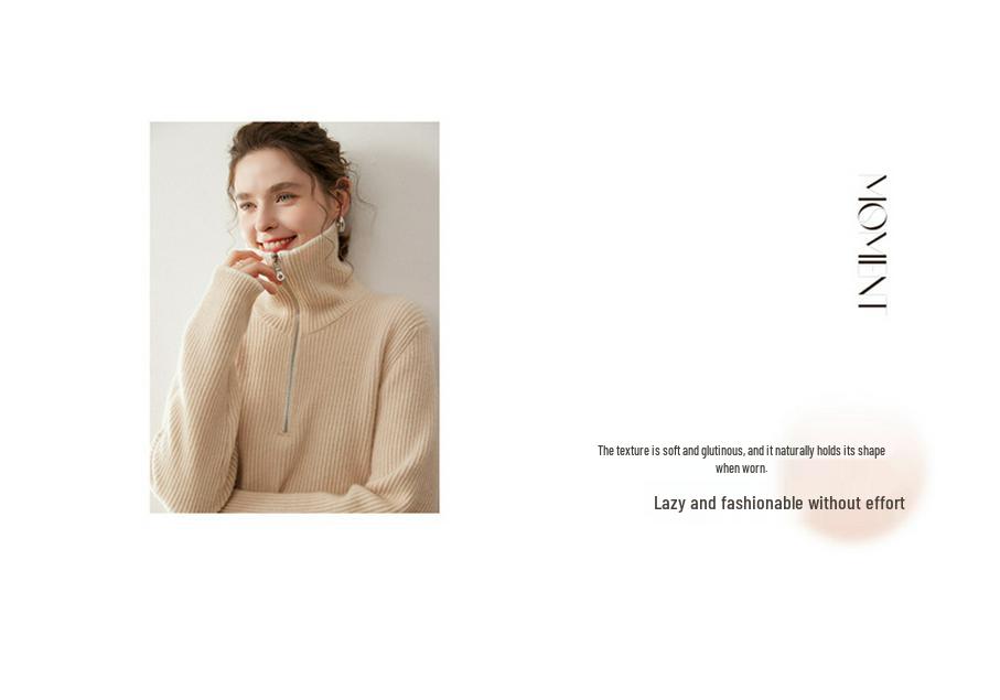 Women's Cashmere Half-Zip Rib Knit Sweater with Lapel