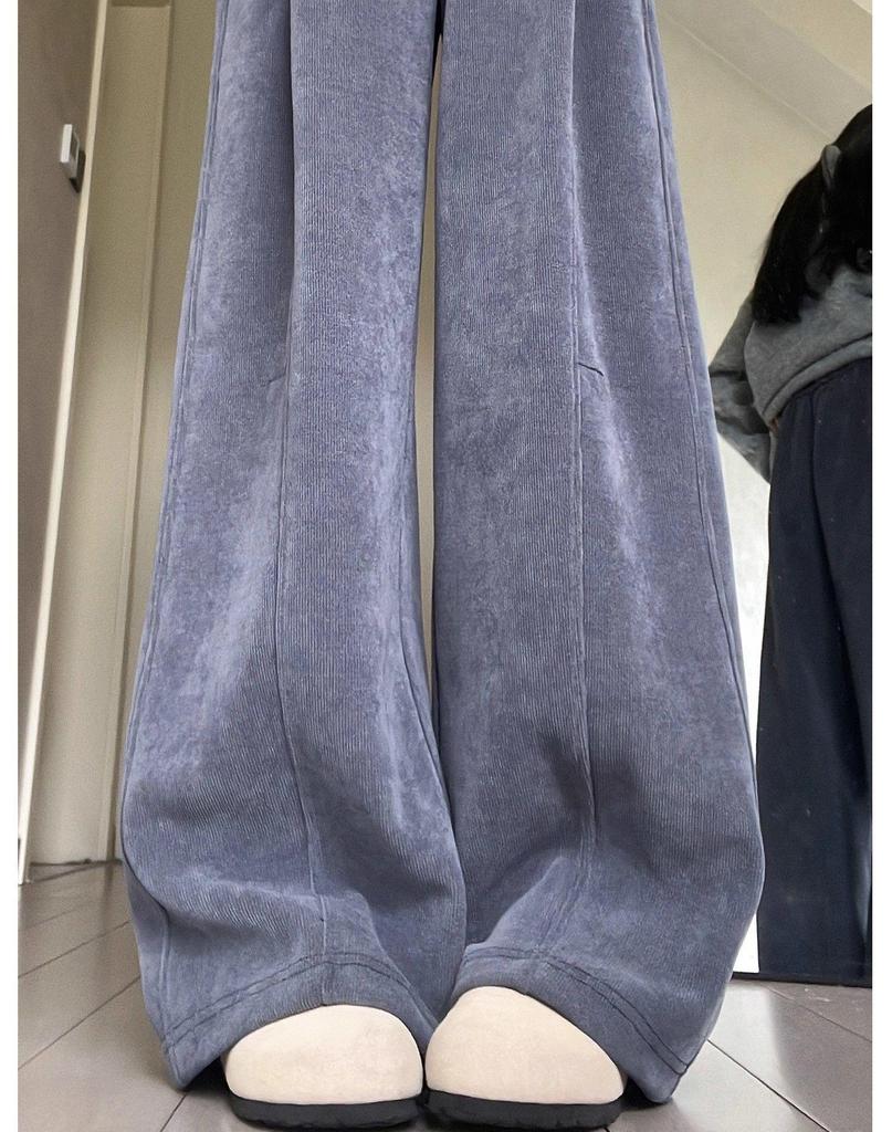 Women's Pink Velvet Wide-Leg High-Waisted Pants - Autumn/Winter Casual Slimming Sweatpants
