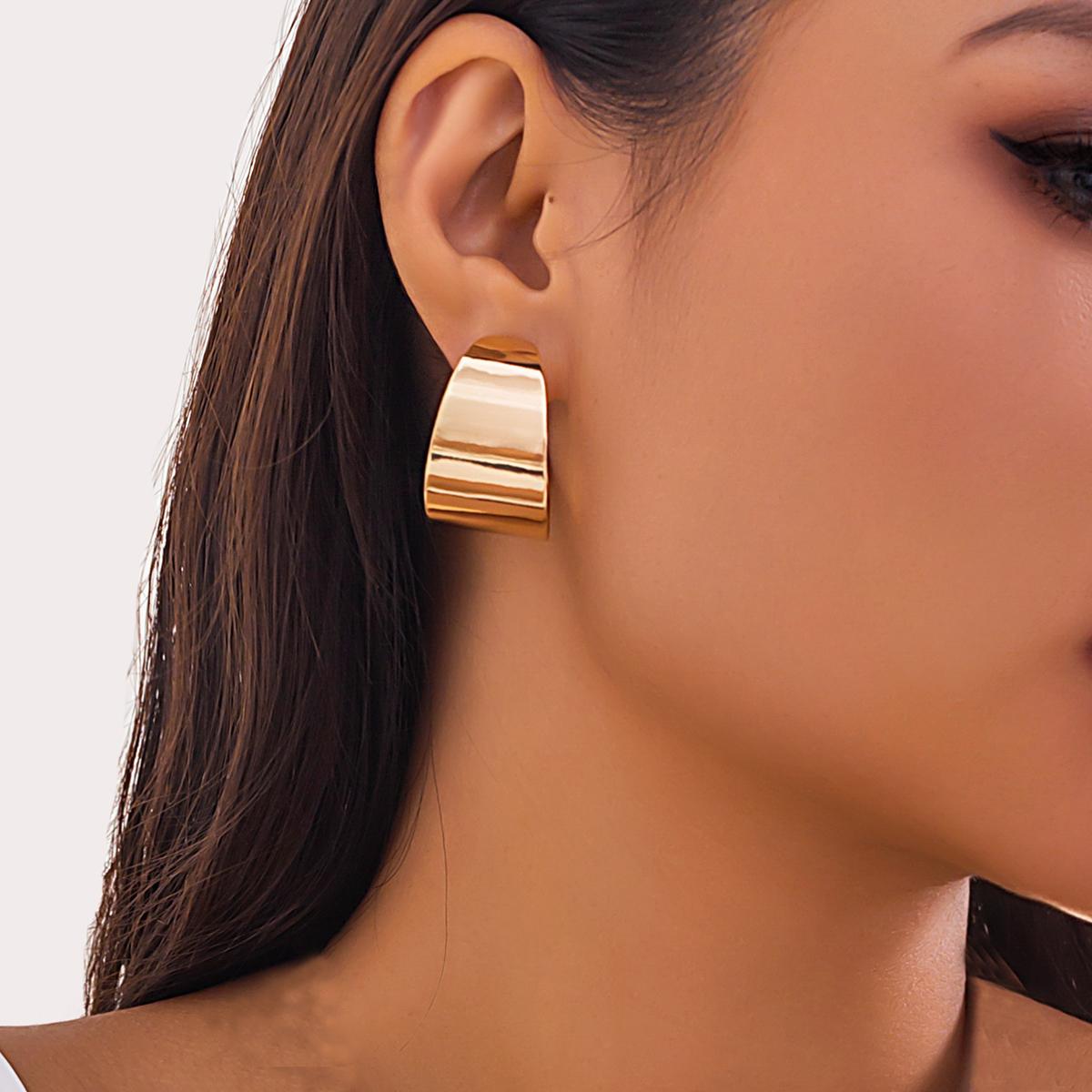 Exaggerated Wide Smooth Surface Metal Necklace/Earrings/Bracelet Set for Women Trendy African Collar Fashion Jewelry Accessories