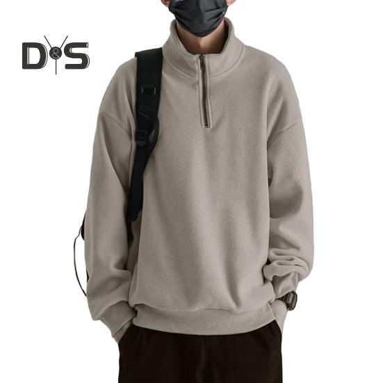 

Мужская толстовка осень-зима с полузастежкой-молнией и воротником-стойкой в стиле ретро, однотонная двухсторонняя бархатная свободная кофта с длинными рукавами для школы, свиданий и путешествий L хаки