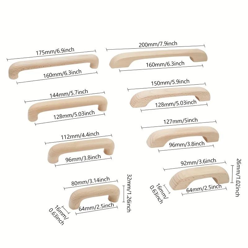 Puxadores de madeira de faia para armários de cozinha, gavetas e portas de móveis. Feitos de madeira maciça, esses puxadores são ideais para portas e gavetas de armários.