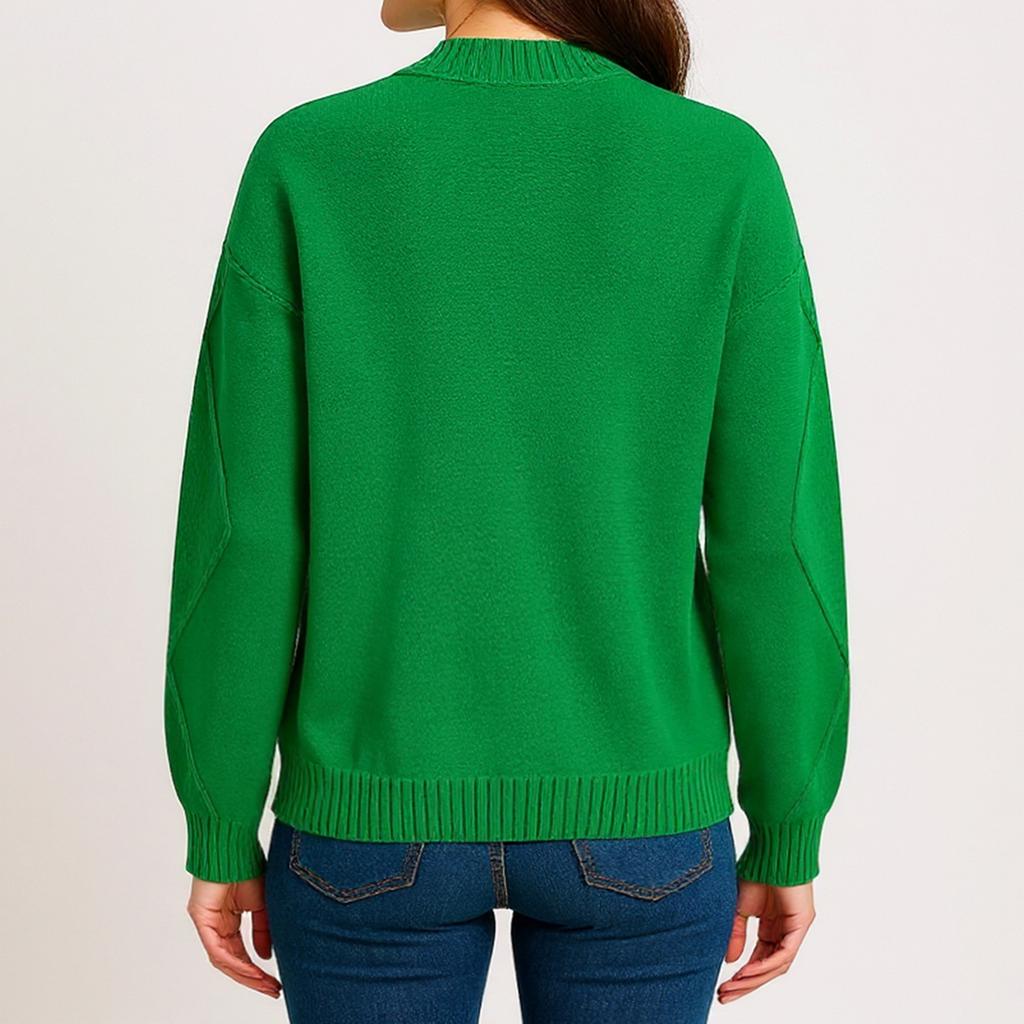 Women's Fashion Casual V-neck Twill Knitted Sweater Long-sleeve Top