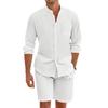 Cotton Linen Breathable Soft Shirt & Shorts Men's Suit Beach Holiday Men's Cotton Linen Long Sleeve Shirt Two-piece Sets