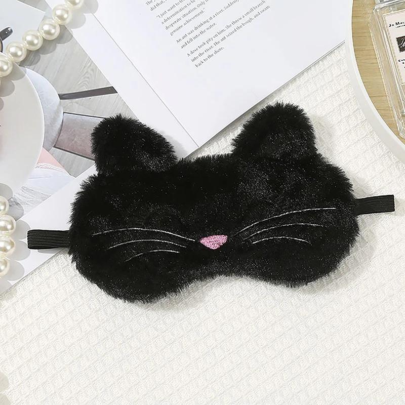 Cute Cartoon Cat Plush Sleeping Eye Mask Comfortable Sleep Aid Eyeshade Travel Home Shading Light Eye Cover