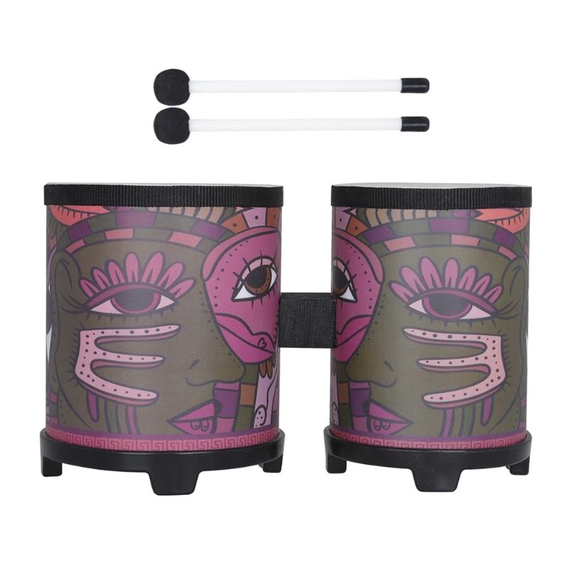Indian Decal Bongos Drum Handmade Wood African Hand Drum Percussion Instrument Decorative Drum for Beginner Children 1