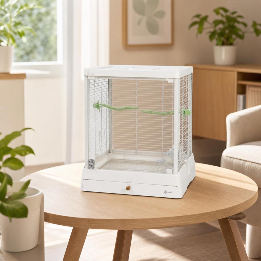 Bird Cage with Perches Mesh Glass Rectangular Birdcage for Parrots,
