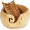 In Stock Solid Wood Round Yarn Storage Bowl with Character Carving