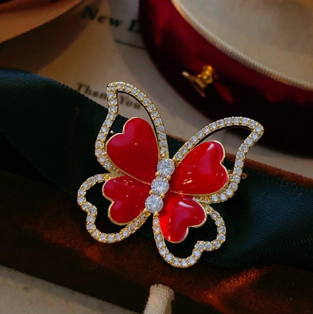 Beautiful Red Dripping Oil Butterfly Brooches for Women Elegant Rhinestone Enamel Pins Available Office Party Accessories Gifts