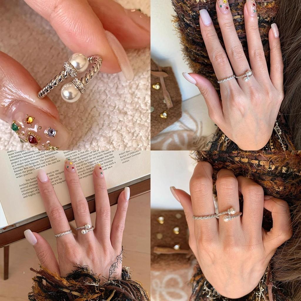 Design Open Elegant Pearl Ring For Women Distinctive Copper Fashion Statement Jewelry