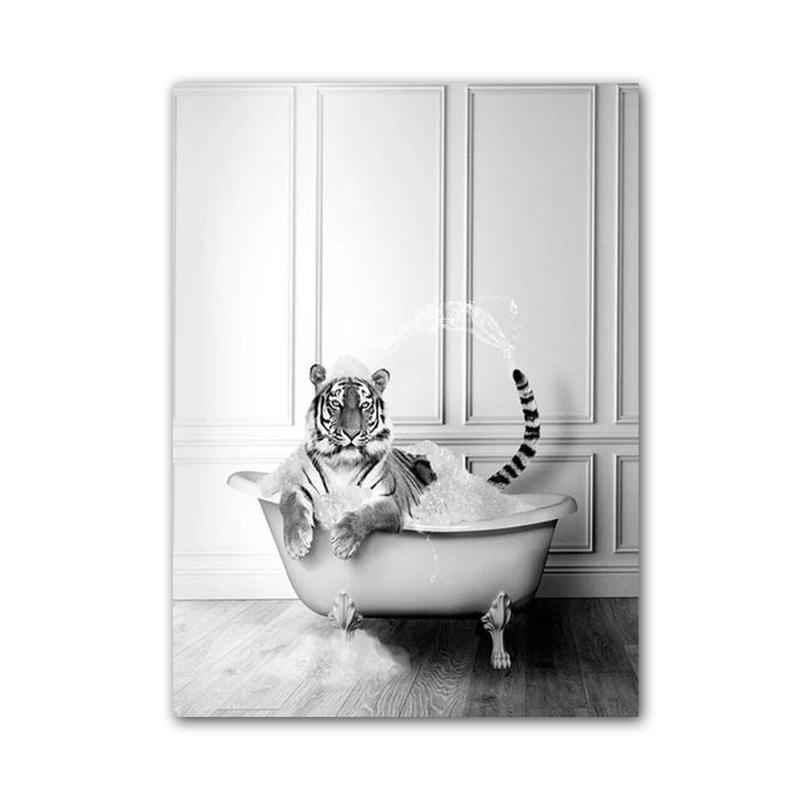 Lustiges Tier-Poster und Drucke, Badezimmer-Kunst, Leinwandgemälde, Giraffe, Baby-Elefant, Bad, Wandkunst, Bilder für Kinderzimmer-Dekoration