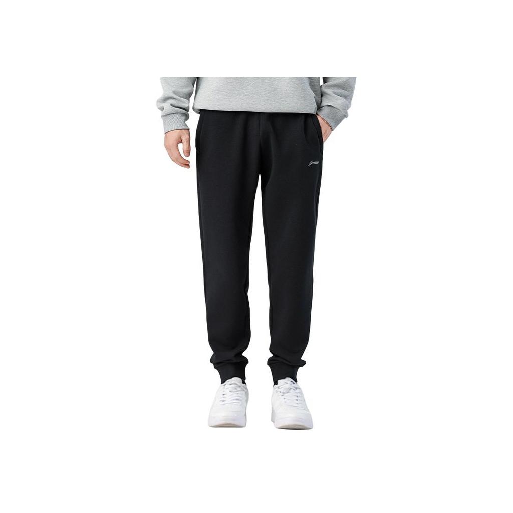 Li Ning Sports Lifestyle Series Solid Color Loose Fit Cuffed Moisture Wicking Breathable Casual Pants Men Pants Black AKLTE51-1