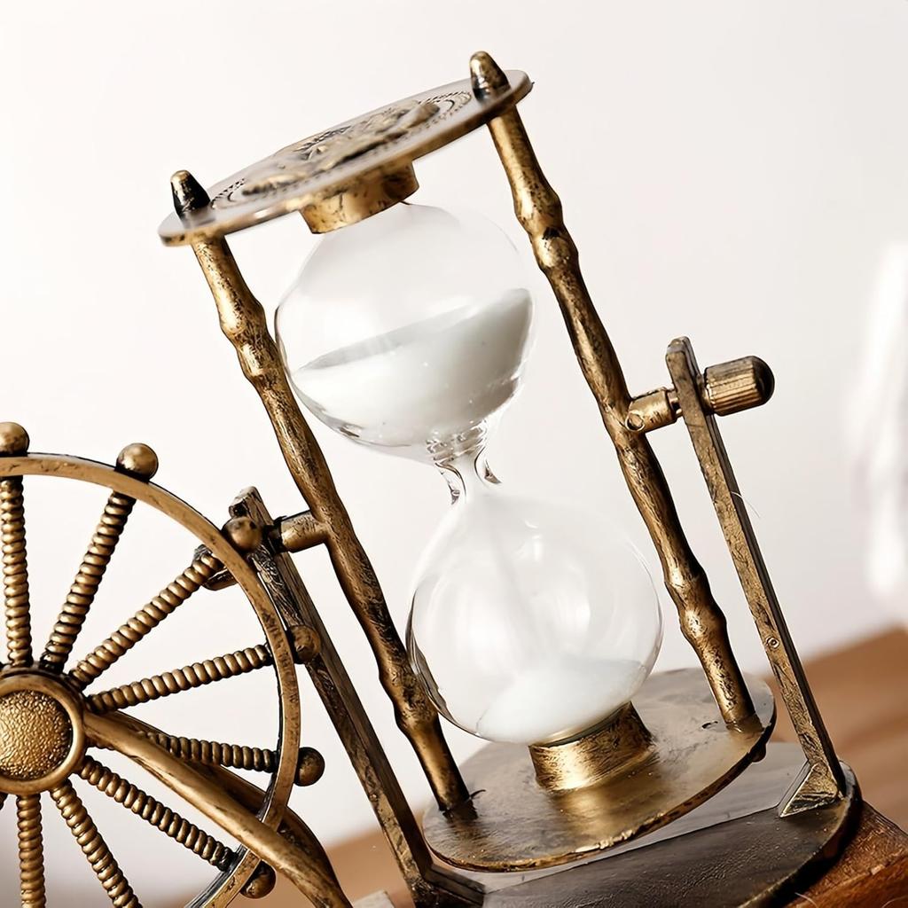 Vintage Steampunk Ferris Wheel Sand Timer - Handcrafted Wooden Desk Decor, ASMR Sensory Toy, Eco-Friendly Gift with Premium Packaging (7.8x5.7x2.5in)
