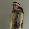 Wool Unisex Maillard Color Block Plaid Tassel Scarf Women's Winter Matching Scarf