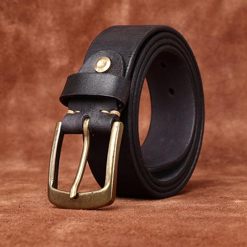 Belt Men's Washed-out Vintage Distressed Frosted Genuine Cattlehide Leather Surface Retro Simple All-Match Casual Jeans Belt