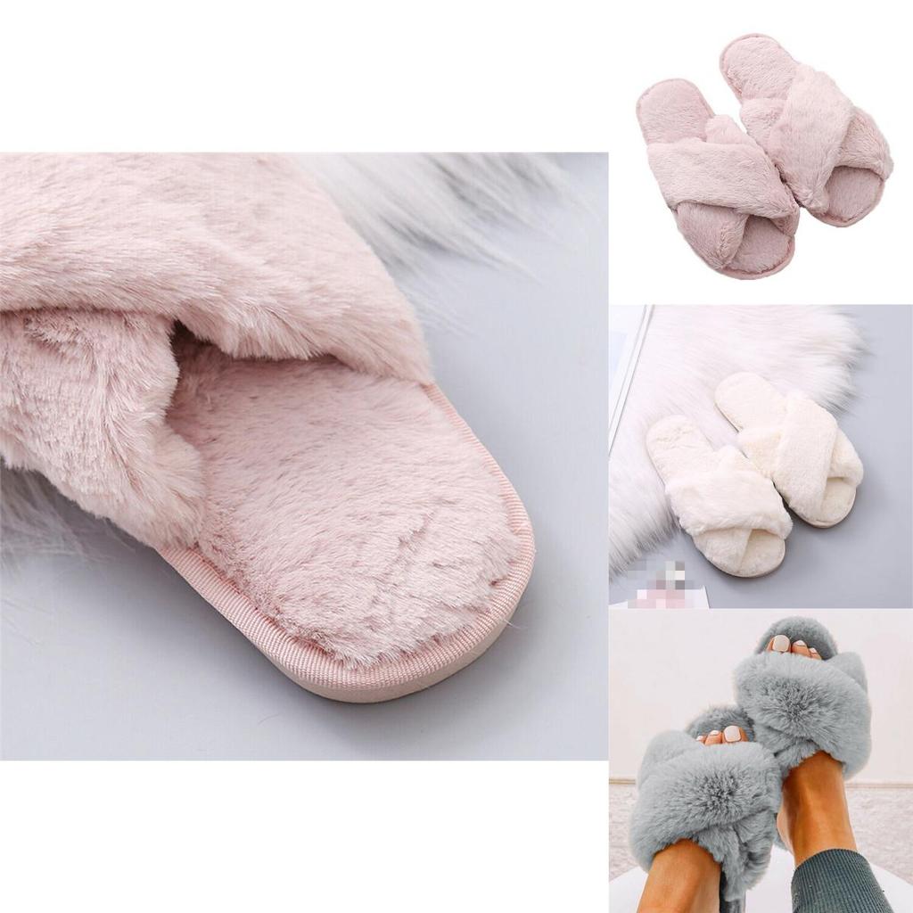 Soft And Comfy Women's Fluffy Sandals Open Toe Fur Sliders Light Pink