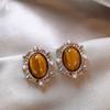 Tiger's Eye Oval Pearl Stud Earrings Autumn and Winter Versatile Earrings Daily Commute Light Luxury Earrings Women
