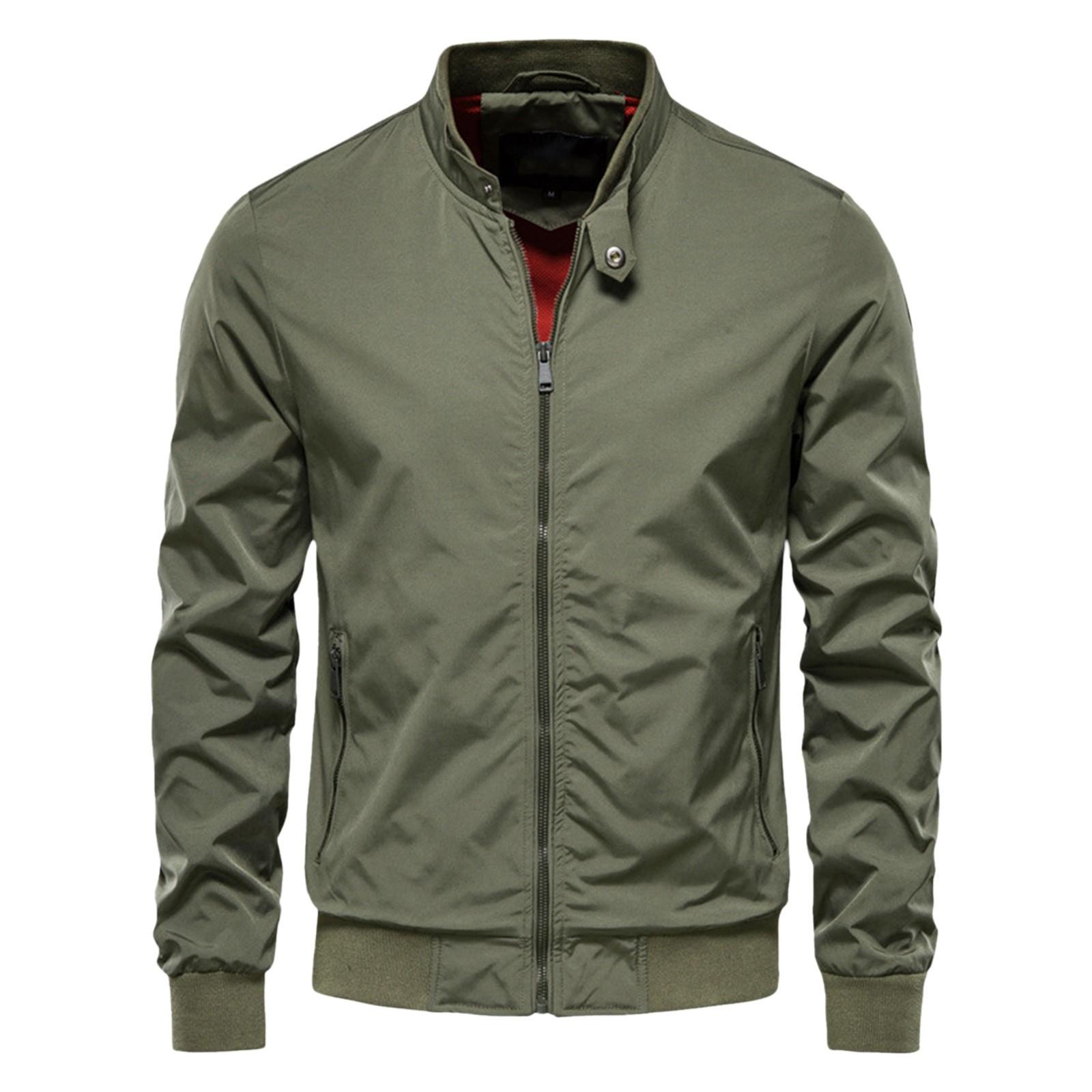 Herren Einfarbig Stehkragen Reißverschluss Freizeitjacke Modische Warme Slim Jacke L grün