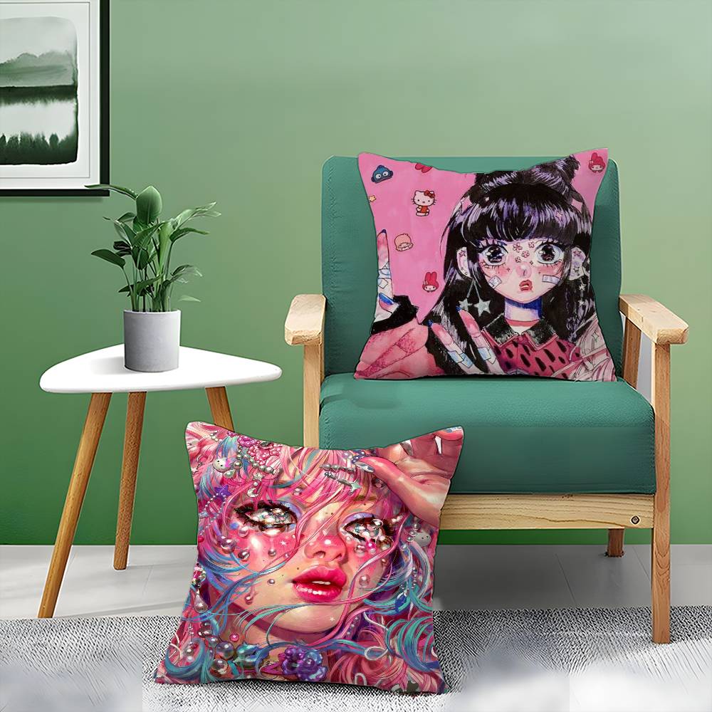 Beautiful Girl With Color Paint Pillow Case Printed Brushed Fleece Pillow Baby Skin-Touch Eco-Friendly Dye-Sublimat