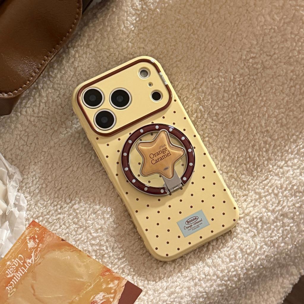 Koreanische Polka Dots Cartoon-Bär Faltsterne Magnetische Halterung Handyhülle Für iPhone 17 16 15 14 13 12 Pro Max Stoßfest Weiche Hülle