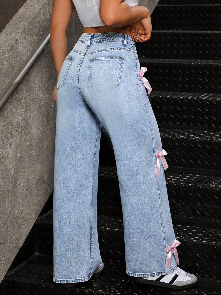 Y2K High Waist Wide Leg Patchwork Denim Pants