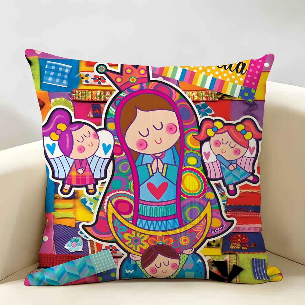 Virgin Mary Art CUTE Cushion Cover Natural Linen Organic Fabric DoubleSided Printing Room Sofa Decor Pillow Case