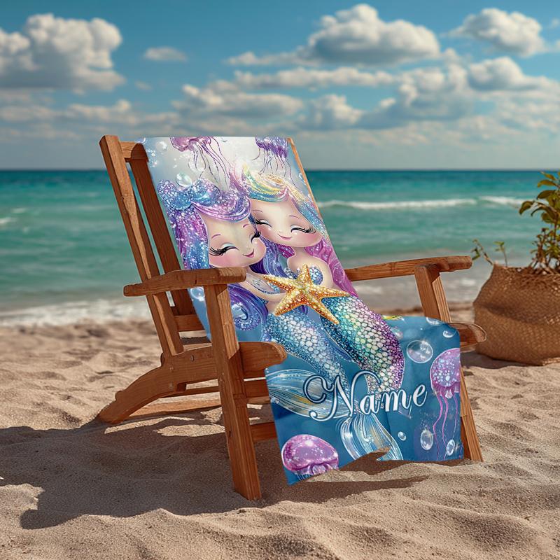 Custom Name Ultra-Soft Beach Towel with Mermaid Theme,Ideal for Pool - Camping, Diving - Perfect Travel Essential, Vibrant Beach Towel.