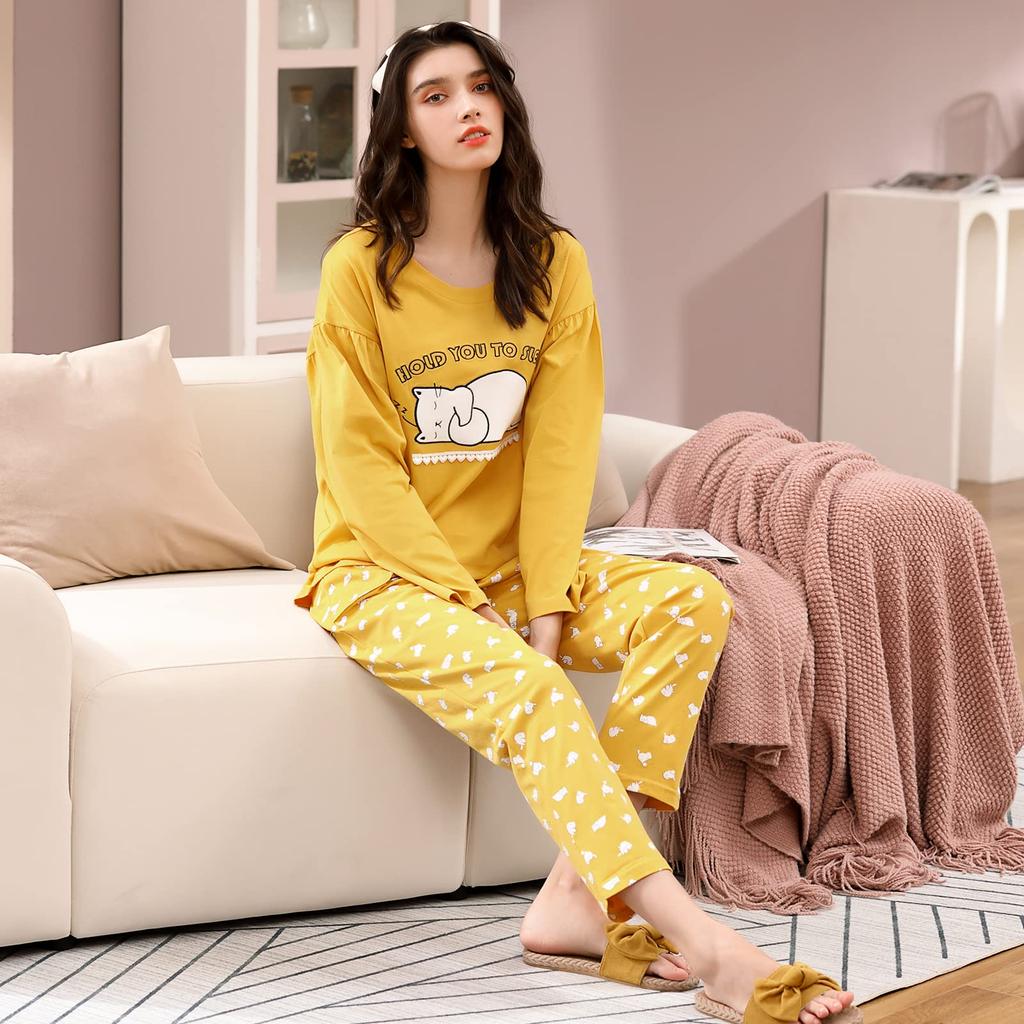 HACAI Cotton Short Summer and Gentle On the Skin Women's 100% Pajamas, Loungewear, Sleeves, Set, Moisture-Wicking, Quick-Drying,