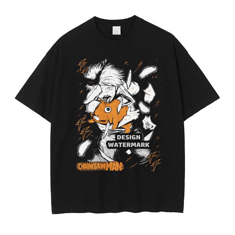 Anime Reze Y2k Trička Oversized Vintage Muž s motorovou pilou Tričko Manga Power Tričko Makima Denji Pochita Horní díly Trička Muž Bavlna