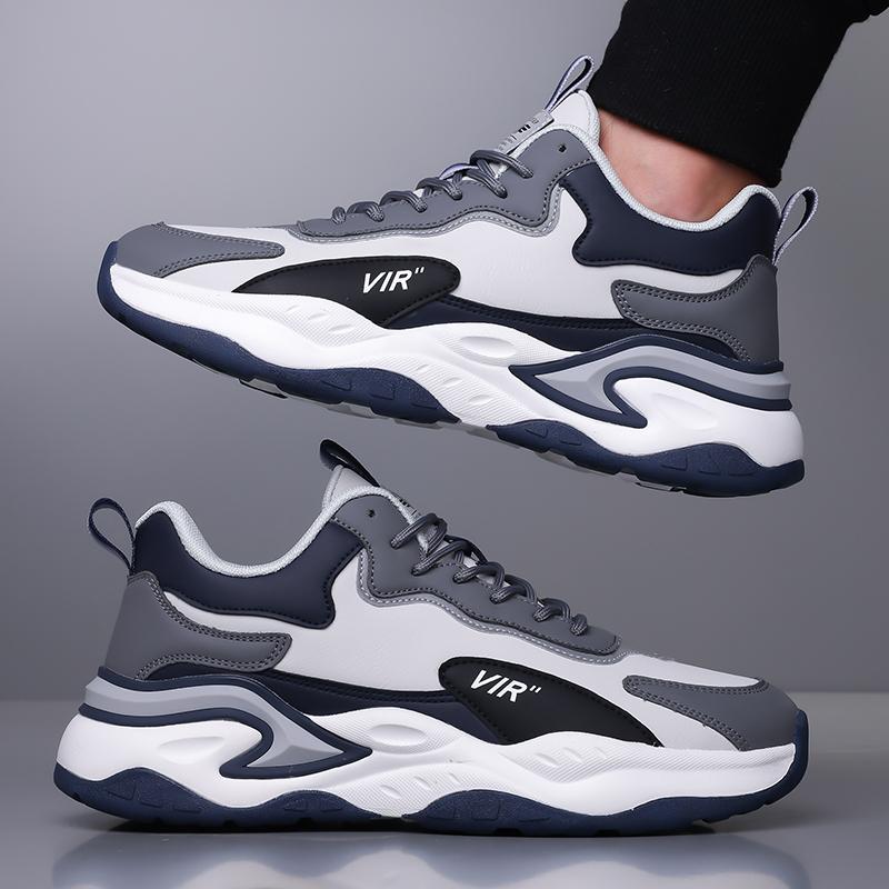 Men Leather Look Casual Sport Sneakers Lightweight Running Style Shoes for Walking Commuting Travel and Everyday Wear Sizes 38-46