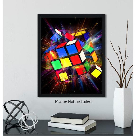 Govivo Exploding Rubik's Cube - Wall Art Decor Print with a Black Background - Unframed Artwork Printed On Photograph Paper