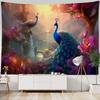 Landscape Oil Painting Tapestry Forest, Peacock, Castle, Dreamy Wall Hanging Cloth, Starry Sky Sunrise, Home Art Decoration